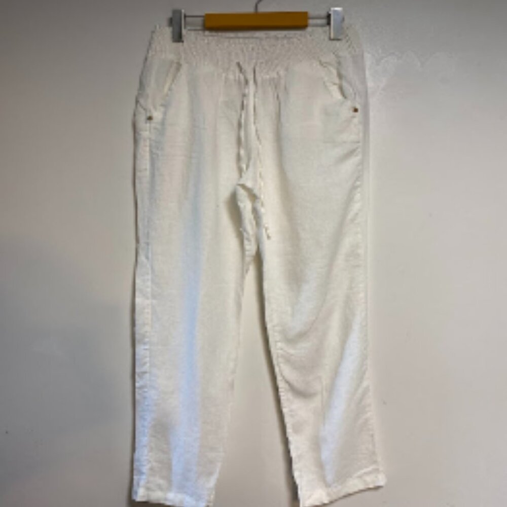 GUESS White Linen Women's Drawstring Relaxed Pants Size S - Picture 2 of 11
